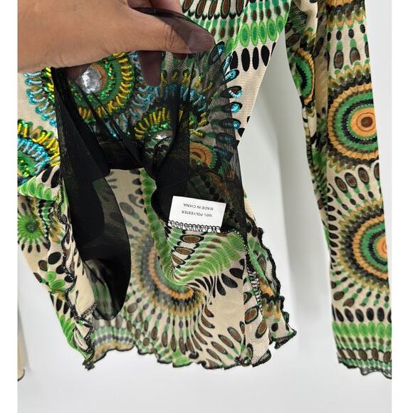 Vintage AZI mesh top beaded embellished patterned design semi sheer size L Y2K - Picture 6 of 7